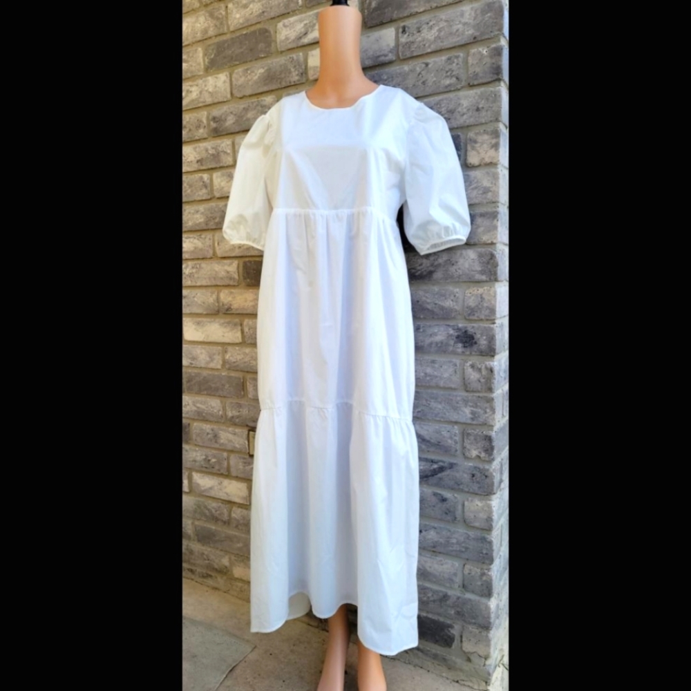 En Saison tiered white cotton midi/maxi dress